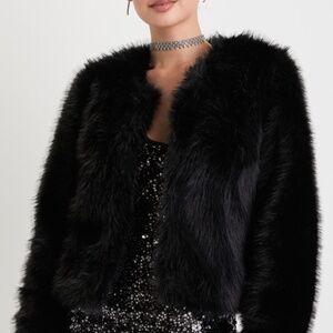 Lulus Glam Attitude Black Faux Fur Jacket - Size S